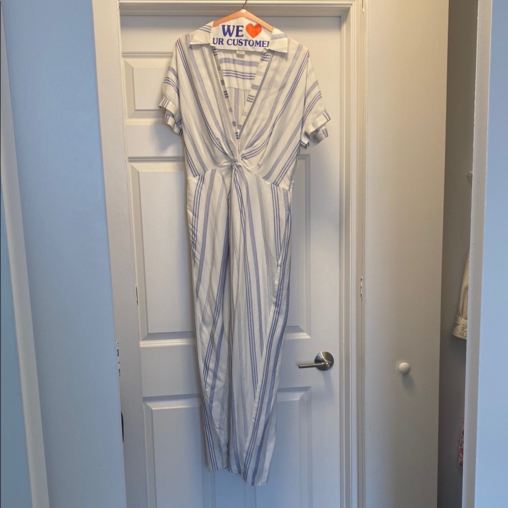Club Monaco White and Light Blue Striped Maxi Dress
